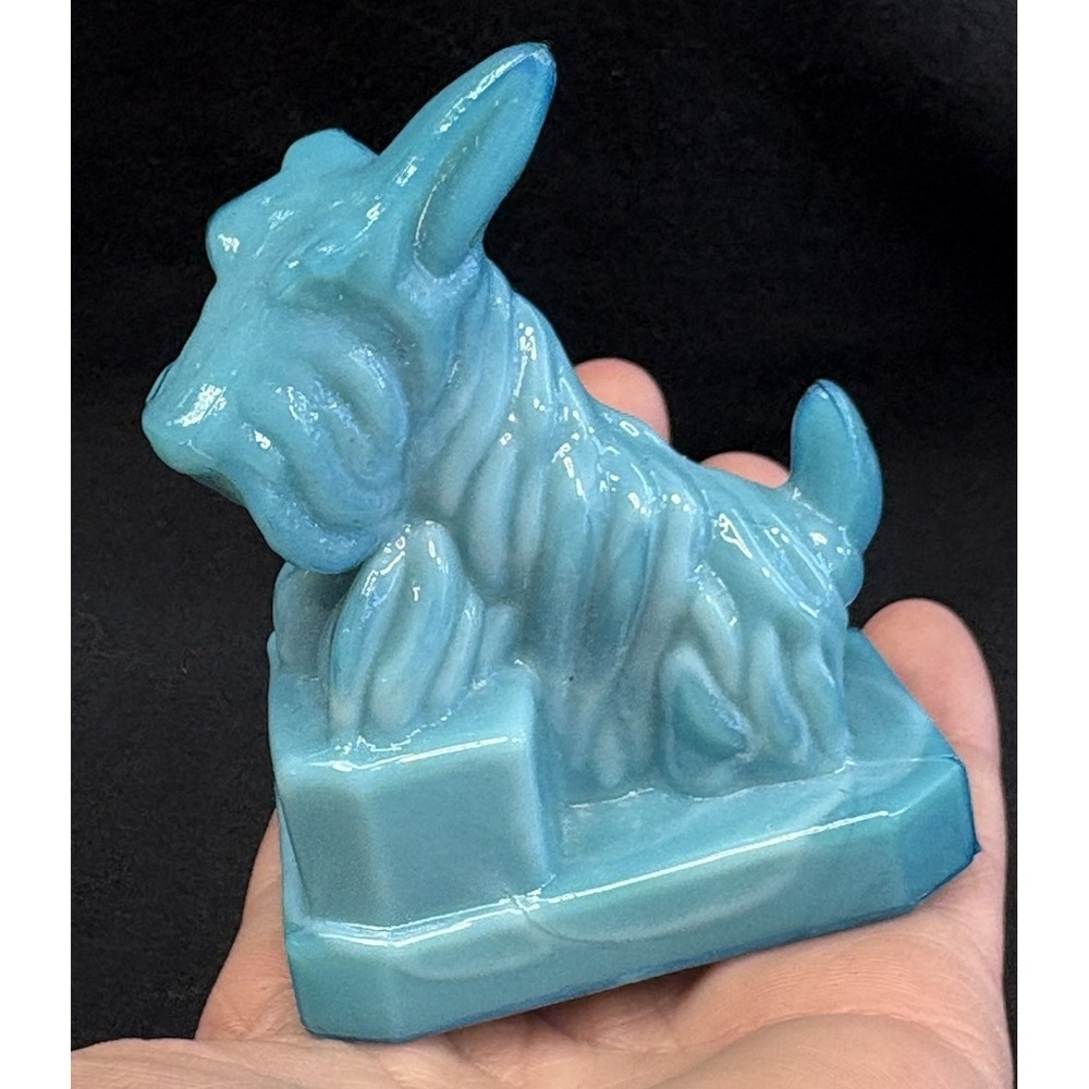 Boyd Glass Scottie JB  Dog Figurine Blue Slag Marble Effect Vintage